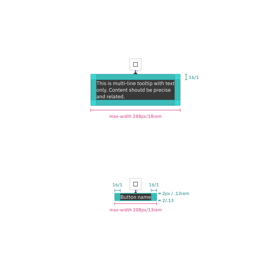 Structure and spacing measurements for tooltips